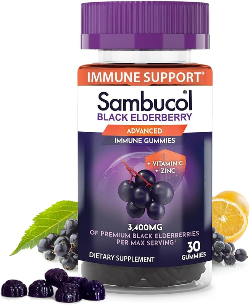 Sambucol Black Elderberry Gummies - Elderberry mit Zink und Vitamin C für Erwachsene, Sambucus Gummies, Immununterstützung - 30 Count