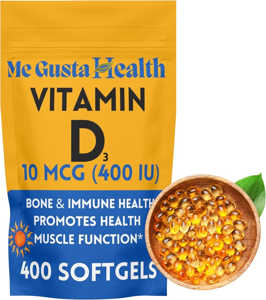D3 10 mcg (400 UI) 400 Softgels (complément de vitamine D3) Vitamine D3 Softgels (complément de vitamine D3) essentiel pour l'absorption de calcium (complément de régime alimentaire pour les os, les dents, les muscles et les immunones)