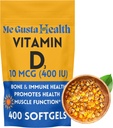 D3 10 mcg (400 UI) 400 Softgels (complément de vitamine D3) Vitamine D3 Softgels (complément de vitamine D3) essentiel pour l'absorption de calcium (complément de régime alimentaire pour les os, les dents, les muscles et les immunones)