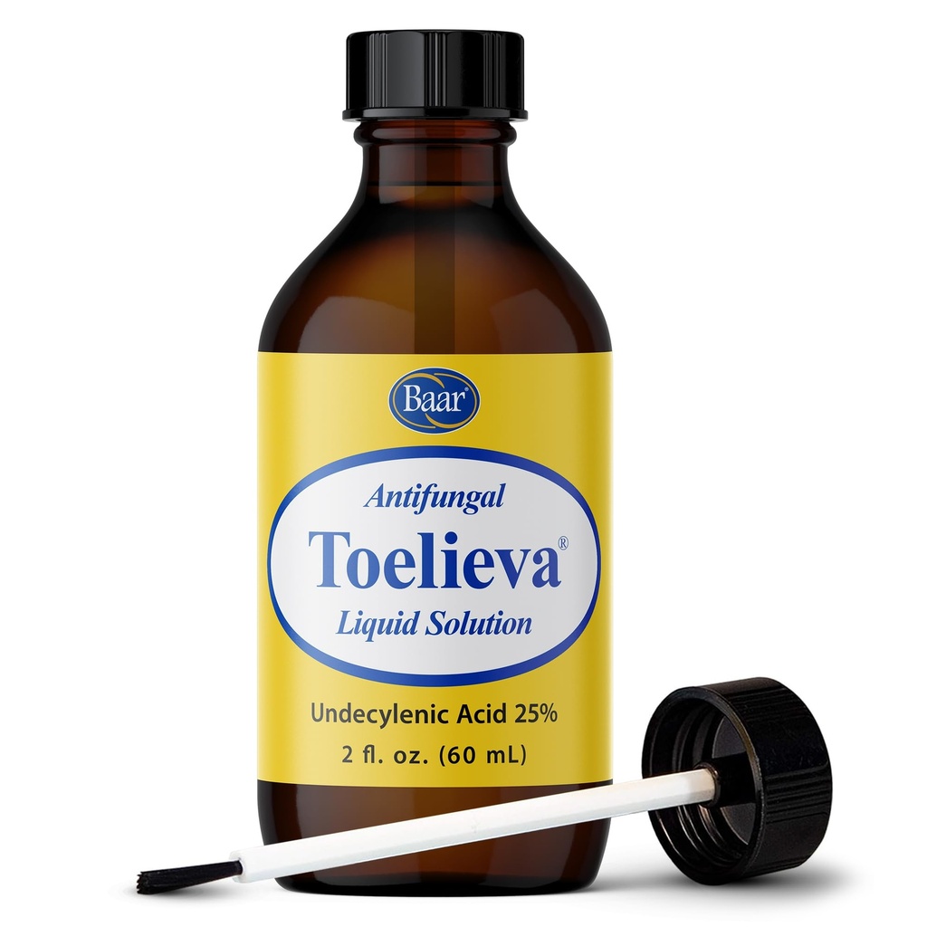 Produits Baar - Toelieva Solution liquide antifongique - 25 % acide non décylénique, huile d'olive biologique, extrait de graines de pamplemousse - force maximale - combat les champignons sous et autour des ongles - 2 oz