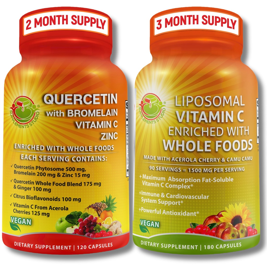 Quercetin mit Bromelain, Vitamin C & Zinc & Liposomal Vitamin C 1500mg – Immununterstützung Bundle mit Bio Acerola Cherry, Camu Camu & Whole Food Antioxidants – Vegan, Non-GMO, Clean Label