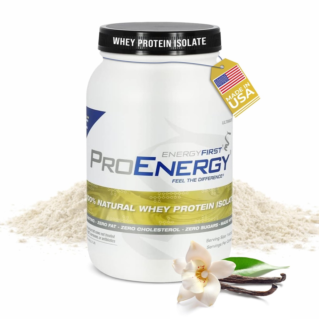 EnergyFirst Vanilla Whey Protein Isolate - Pâture d'herbe Fed, Zero Lactose, Sans gluten, All-Natural, sans sucre Shake pour Keto & Recovery, 2lb