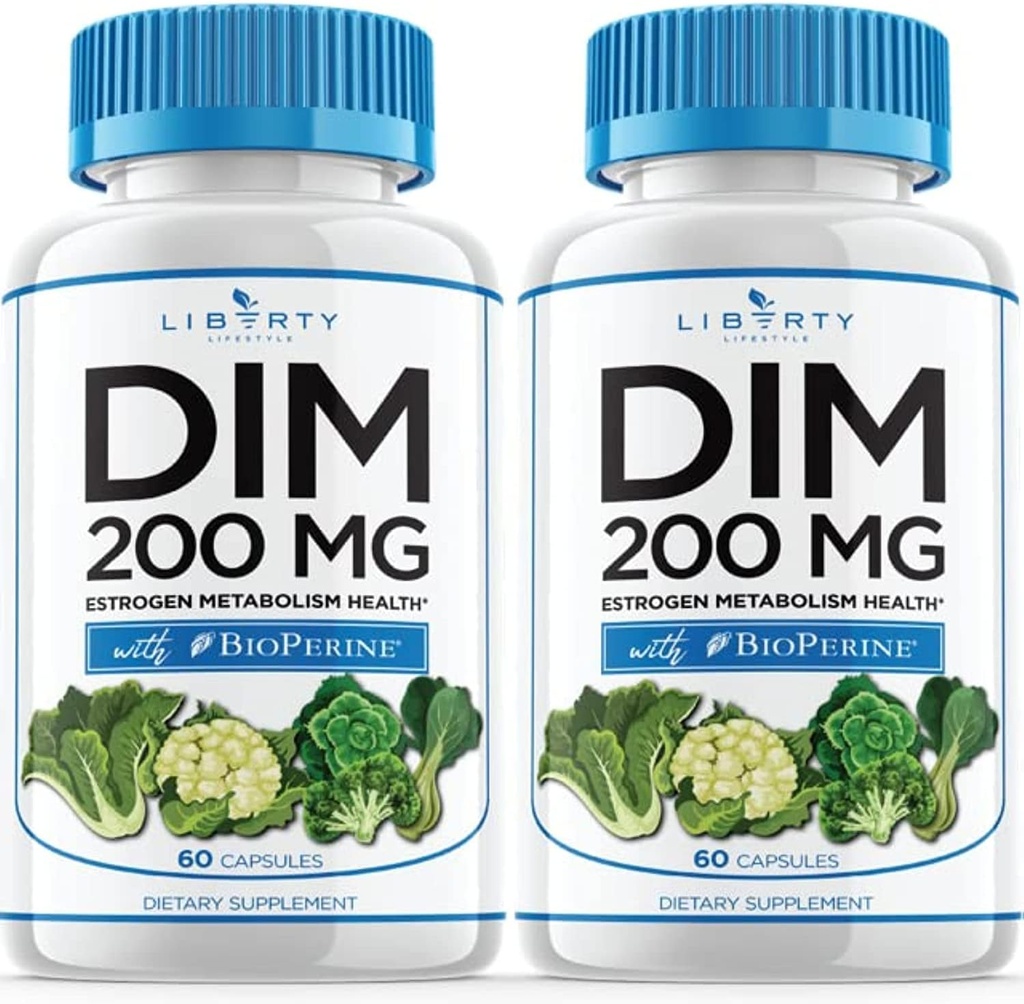 Supplément DIM 200mg - DIM Diindolylméthane Plus BioPerine - Équilibre œstrogène, soulagement de la ménopause hormonale, traitement de l'acné, végétalien - 120 Compte