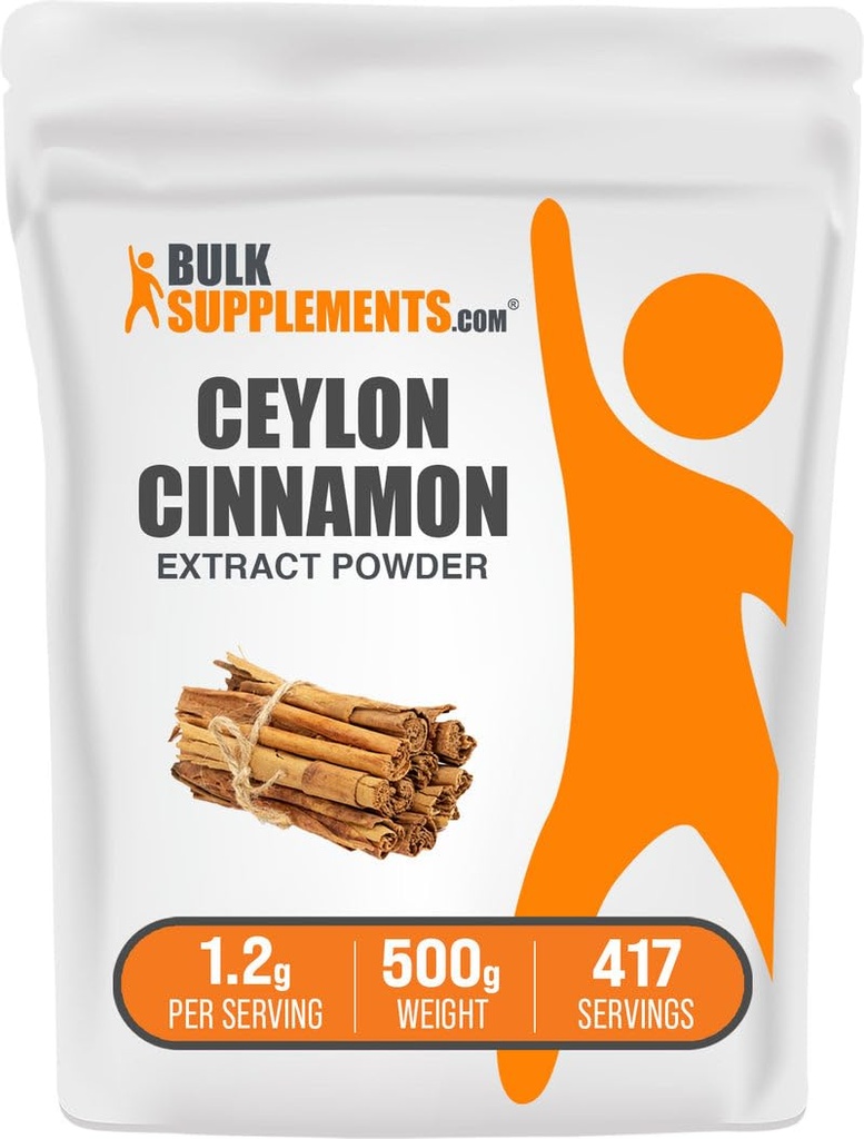 BulkSupplements.com Cinnamon Bark Extract Powder - Ceylon Cinnamon Supplement, Kräuterergänzung - Vegan & Glutenfrei, 1.2g pro Servierung, 500g (1.1 lbs) (Pack von 1)