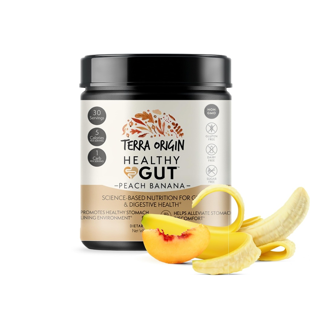 ORIGINAL TERRA Santé Gut Peach Banana. 30-Servies avec L-Glutamine, Zinc, Glucosamine, Slippery Elm Bark, Marshmallow Root et bien plus!