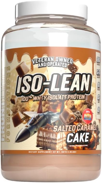 Isolée, 100 % d'isolat de protéines de lactosérum, Absorption rapide, Iso Lean, Sucre faible, Maximiser la récupération, 25 grammes par service, Vétéran possédé et exploité (28 portions, gâteau au caramel salé)