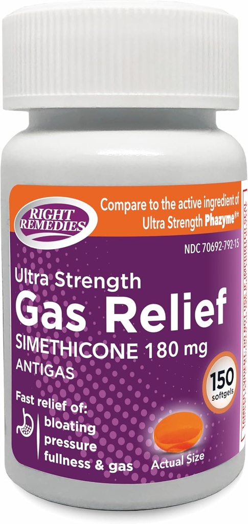 Gas Relief Ultra Strength, 180mg Simethicone (150 Softgels) Schnelles Relief aus Gas, Bloating, Vollständigkeit, schmerzhafte Störungen, im Vergleich zu Ultra Strength Phazyme Active Ingredient