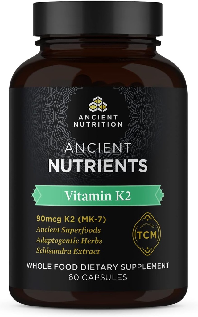 Antike Ernährung Vitamin K2 Nahrungsergänzung, K2-90mcg K2, adaptogene Kräuter, Enzym aktiviert, unterstützt Herz-Kreislauf-Funktion, Paleo & Keto Friendly, 60 Kapseln