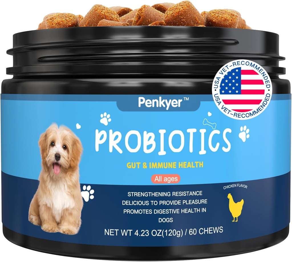 Probiotika für Hunde, Dog Probiotic Chews für Gut Immunität Gesundheit Hefe juckende Haut Ohren Welpen Probioticos Verdauungsenzyme mit Präbiotika Kaubare reduzieren Durchfallgasallergien
