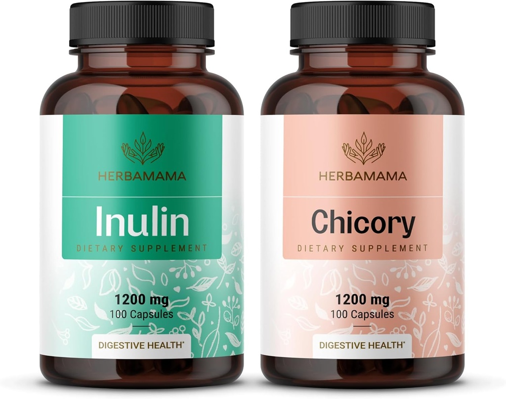 HERBAMA Inulin und Chicory Kit - Bundle von 1200 mg Inulin Fiber & 1200 mg Chicory Root Capsules - Vegan, Non-GMO, Gelatinl-Free - 2 Pack