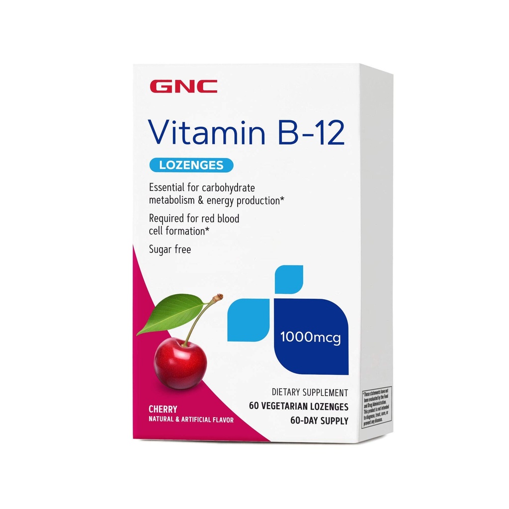 GNC Vitamine B-12 1000 mcg Lozenges, Cerise, 60 Lozenges, 60 portions