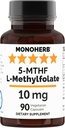 MONOHERB L-Methylfolat 5-MTHF 10 mg - 90 Vegetarische Kapseln - Methyl Folate Supplement