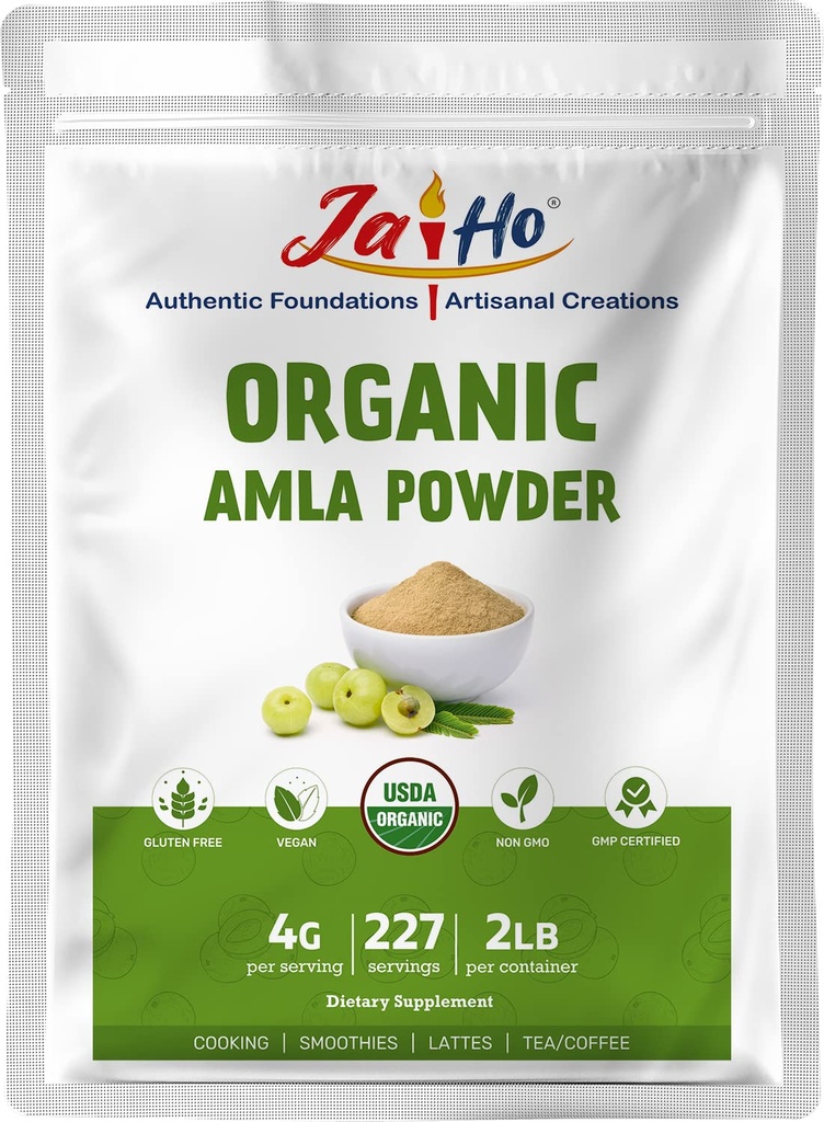 Jai Ho Organic Amla Berry Powder (Amalaki), 2 LB - Rich in Antioxidant Vitamin C | Unterstützt ImmunitätGluten Free, Vegan, Non-GMO - Resealable Zip Lock Pouch