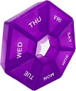 Cas de pilules violettes - Organisateur hebdomadaire de pilules 7 jours avec 1 fois par jour de compartiments - Détenteur de pilules de voyage