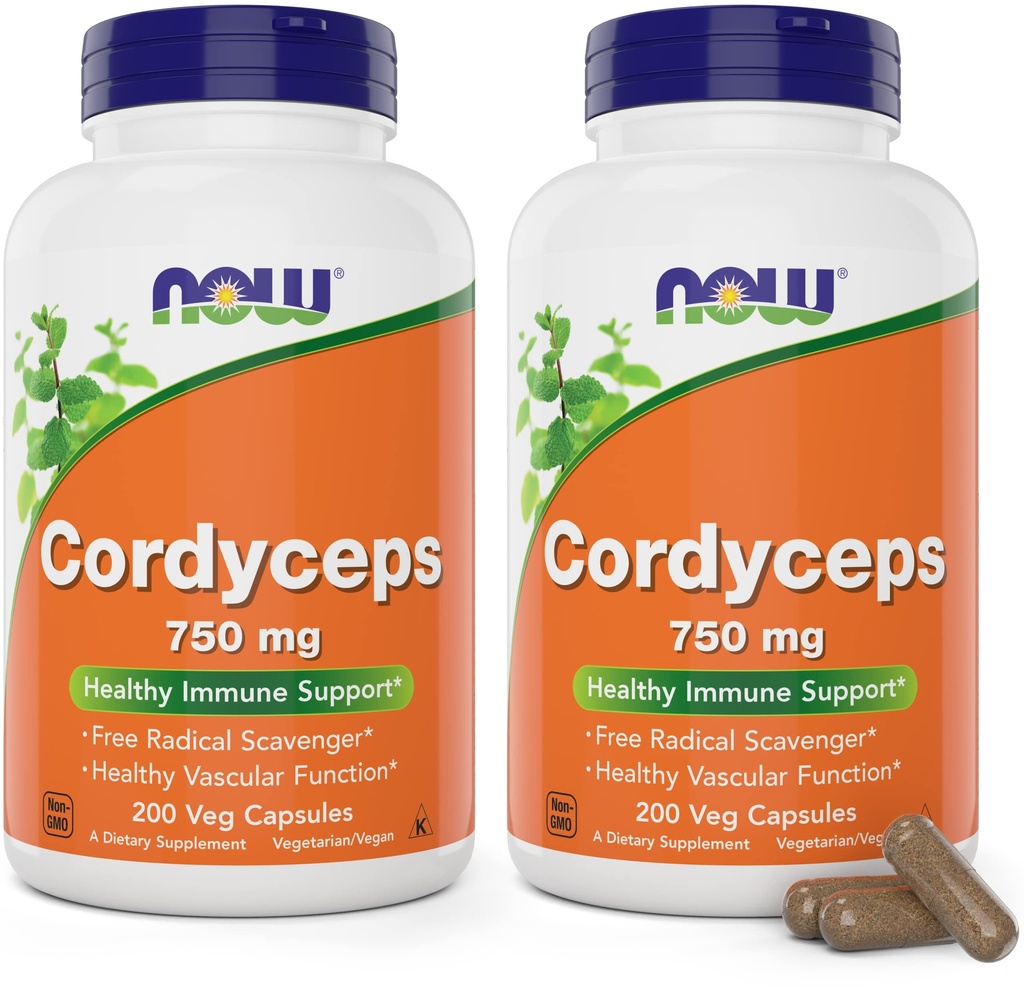 JETZT Lebensmittel Cordyceps 750mg 200 Veg Caps - Organic Cordycep Sinensis Mycelium Mushroom in nicht-organischen Kapseln - Vegan, Non-GMO