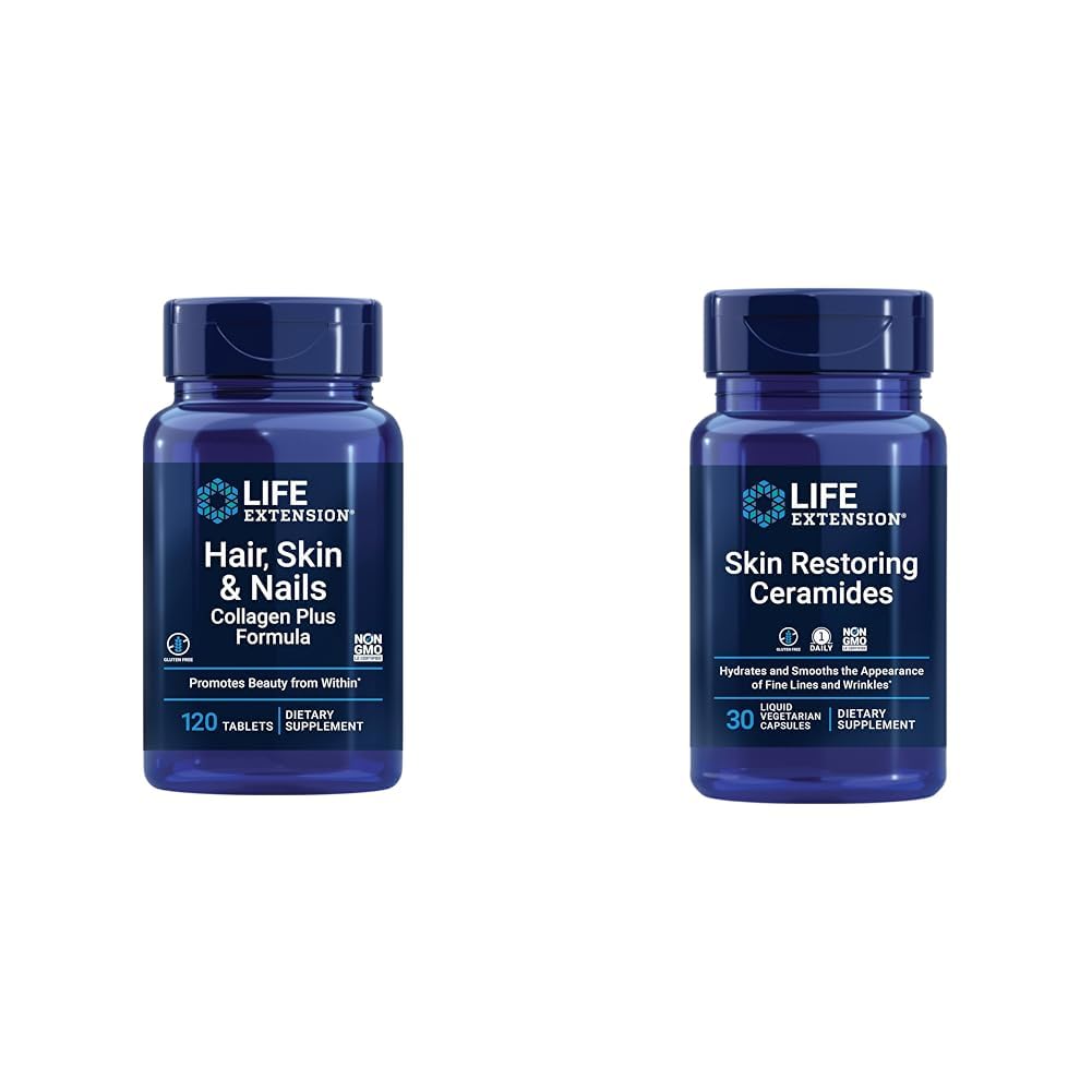Extension de vie Cheveux, peau et ongles Collagène Plus Formule 120 Ceramides 30 Capsules Végétariennes liquides