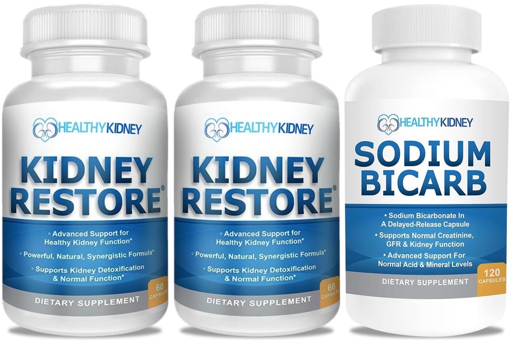 Kidney Cleanse and Kidney Health Supplement to Support Normal Kidney Function 60 caps, 2 Pack with Sodium Bicarbonate 650mg Capsules, 120 Pills