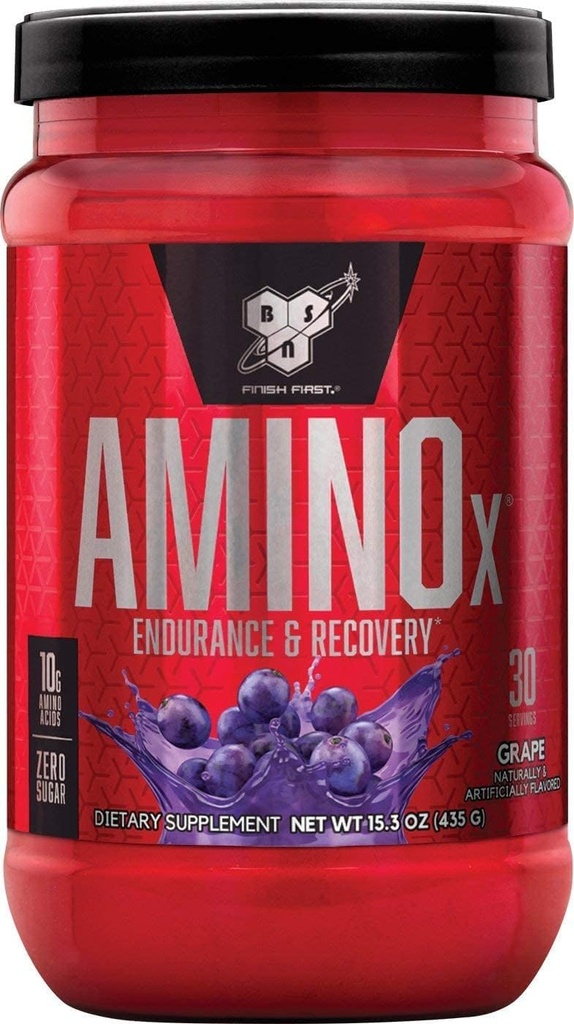 BSN Amino X Muscle Recovery & Endurance Powder mit BCAAs, 10 Gramm Aminosäuren, Keto Friendly, Koffeinfrei, Support Endurance, Zero Sugar, Grape, 30 Portionen (Packaging May Vary)