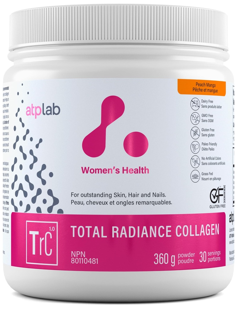 ATP LAB Total Radiance Collagen - Peach Mango Flavor, 360g - Collagen Peptides Powder für Damen - Hydrolysed Collagen Protein Supplement mit Biotin
