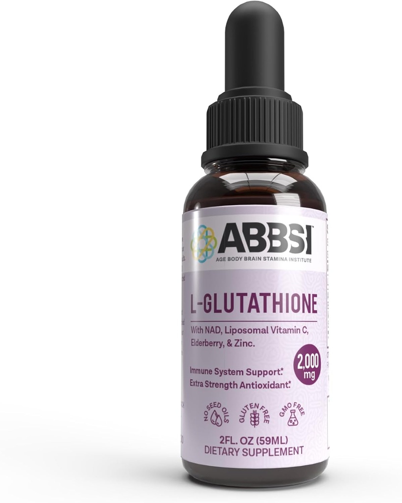 Glutathion liposomique liquide avec NAD & Elderberry pour le support immunitaire - 2000MG - Absorption améliorée - Non de l'huile de graines - Antioxydant puissant - Non-OGM, végétalien, sans gluten - 2 fl oz