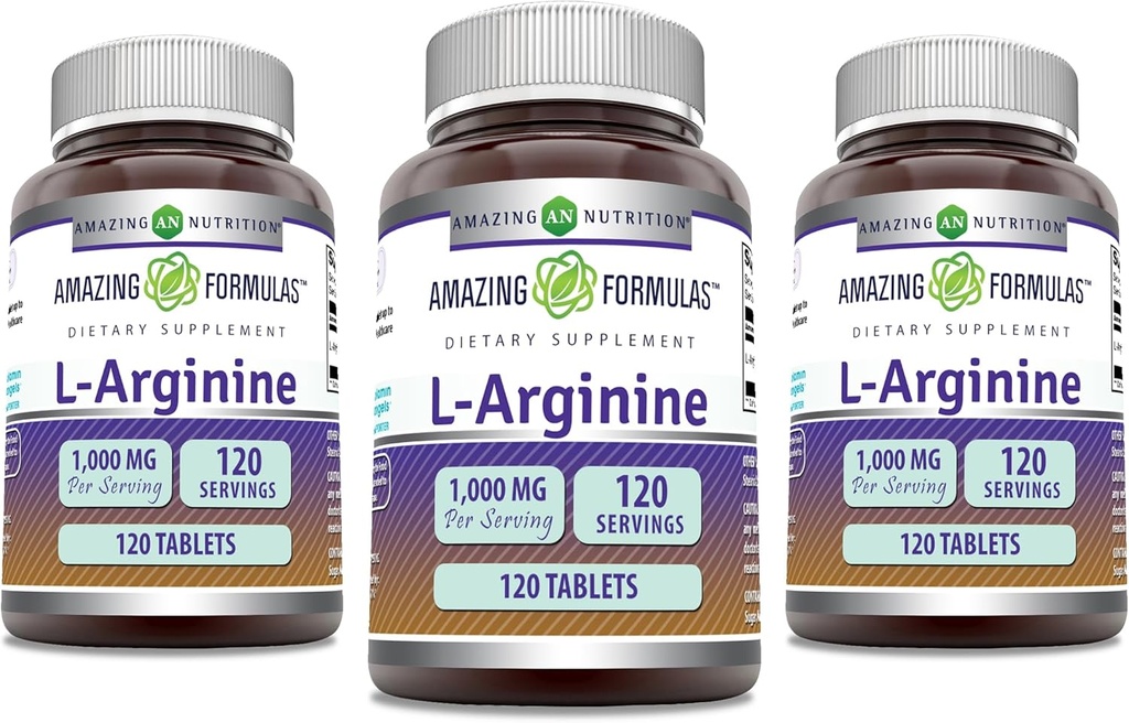 Erstaunliche Formeln L-Arginin Ergänzung | 1000 Mg Pro Servieren | Tabletten | Aminosäure Ergänzung für Frauen & Männer | Non-GMO | Gluten Free | Made in USA (120 Count | 3 Pack)