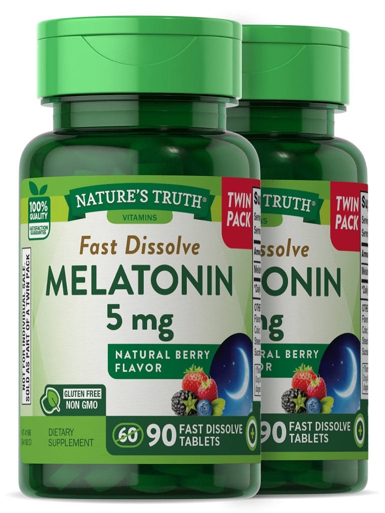 Nature's Truth Melatonin 5 mg | 180 Fast Dissolve Tablets (2 X 90 Twin Pack) | Natürliche Berry Flavor | Vegetarisch, Non-GMO, Glutenfreie Ergänzung