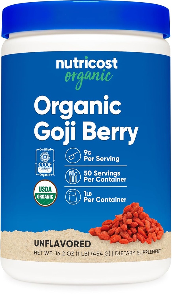 Poudre de baies Goji biologique de Nutricost (1 lb) - Certifié biologique de l'USDA, sans gluten, sans OGM, végétarien