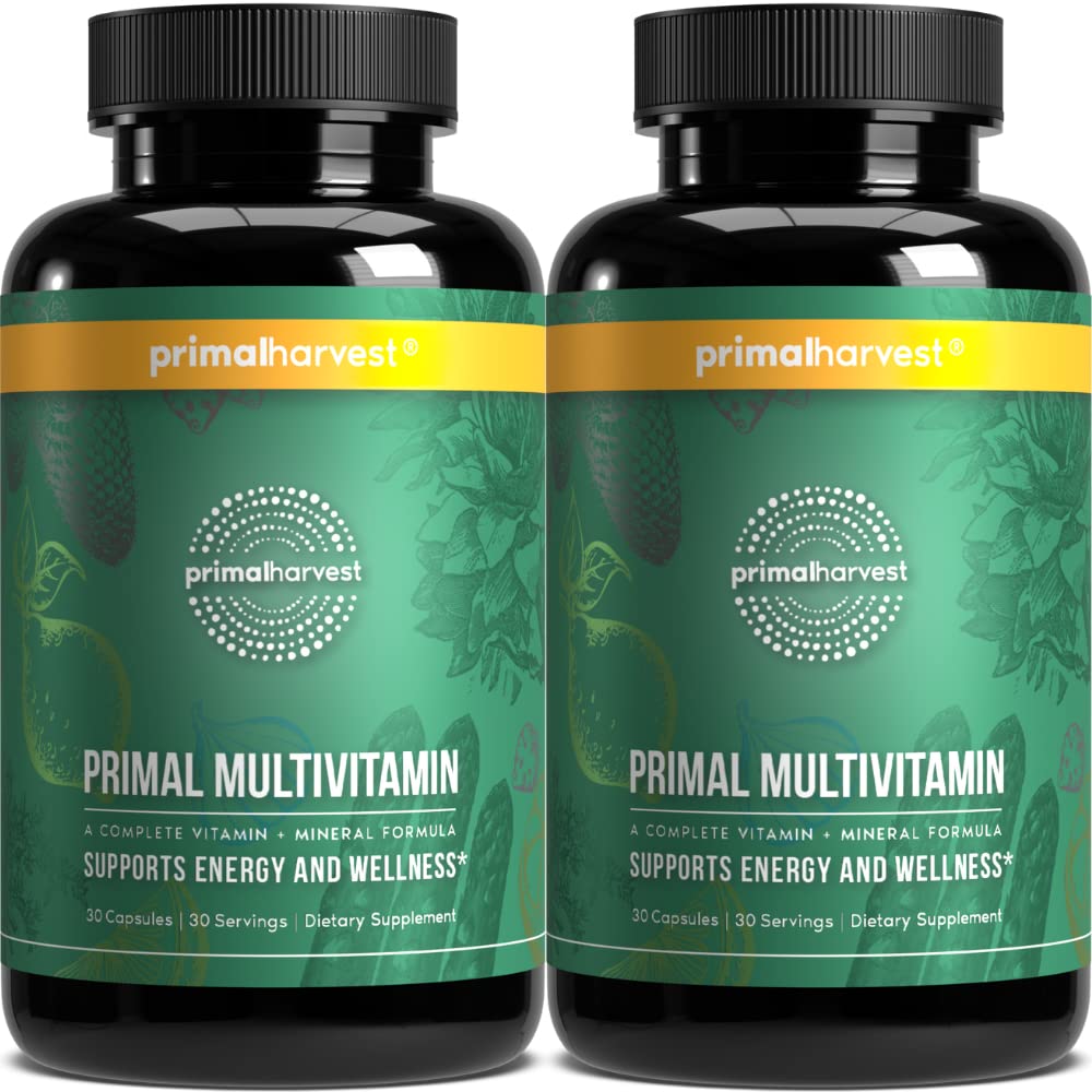 Primal Récolte Primal Multivitamine - Supplément quotidien multivitamine avec 21 vitamines et minéraux essentiels pour les femmes et les hommes (2 paquets (30 chiffres))