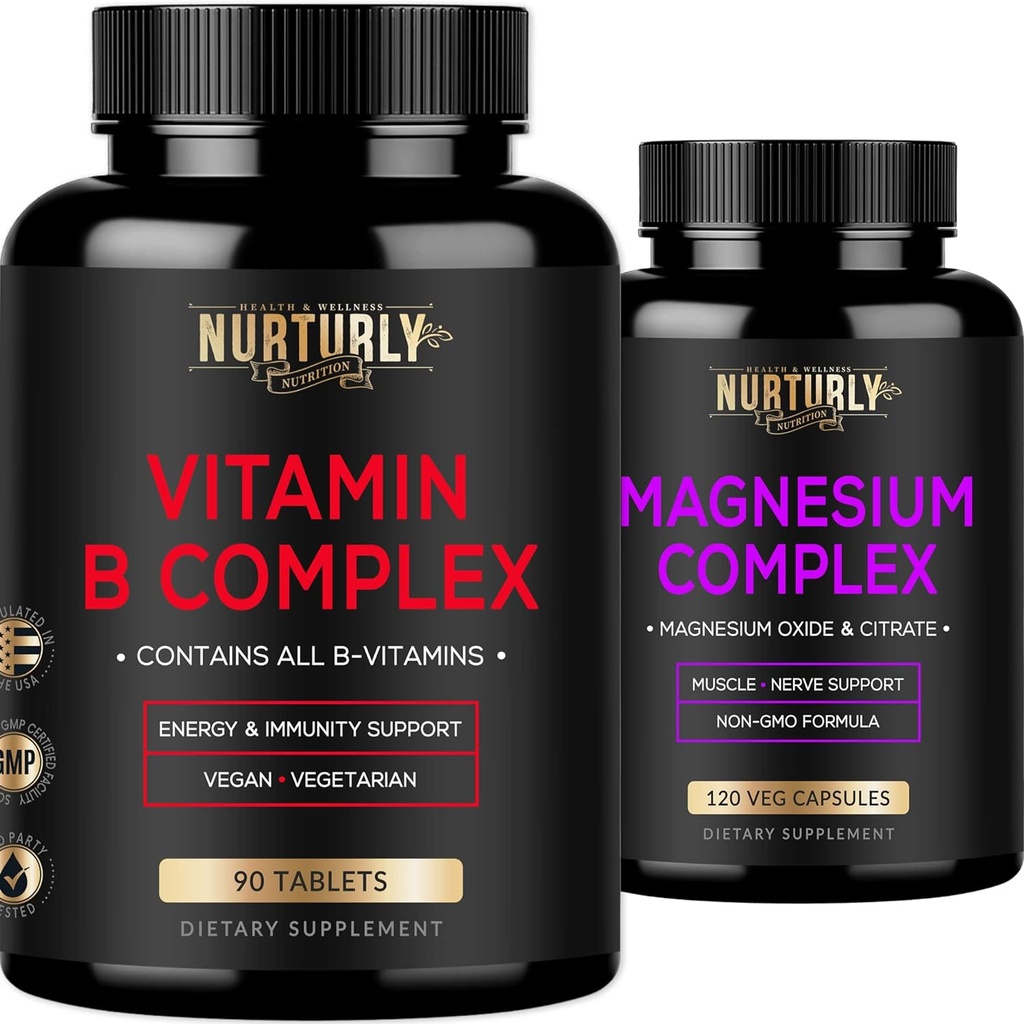Magnesium and Vitamin B Complex - Magnesium Citrate 500MG - B Vitamins B1,B2,B3,B5,B6,B7,B9,B12 and Biotin - Muscle Relaxatio, Sleep and Energy, Immunity and Mood Support