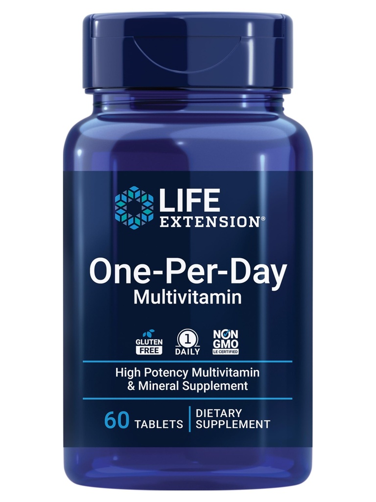 Prolongation de la durée de vie Multivitamine par jour – emballée avec plus de 25 vitamines, minéraux et extraits de plantes, Quercetin, 5-MTHF et plus – 1-Daily, non-OGM, sans gluten – 60 comprimés