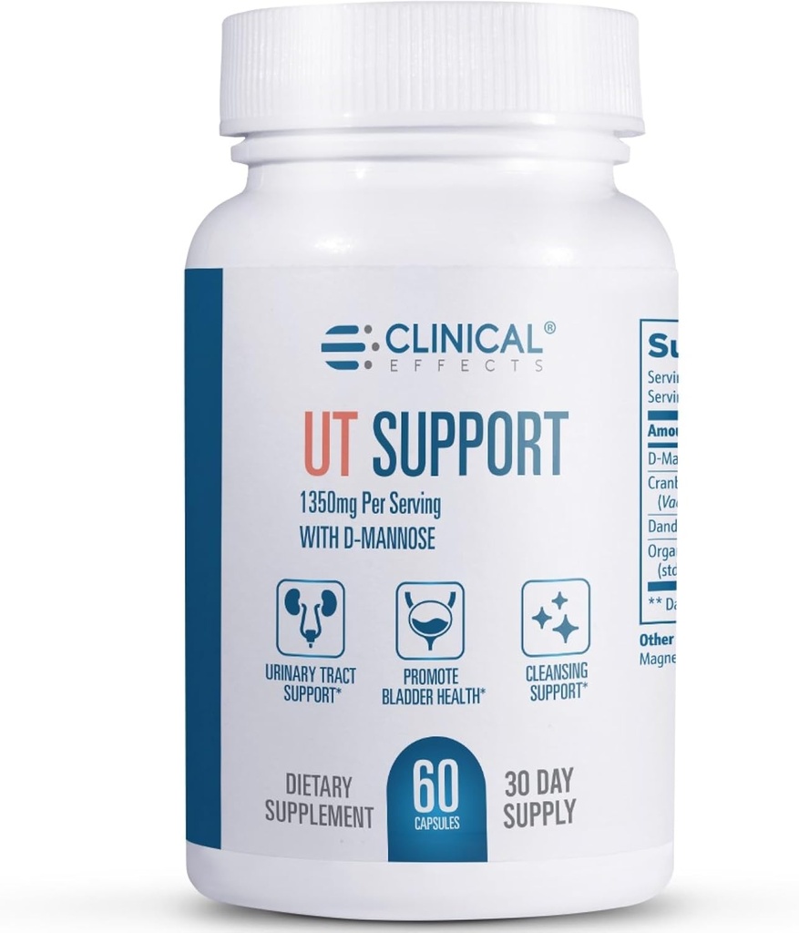 Effets cliniques Soutien de l'UT - Nettoyeur naturel et soutien de la santé urinaire - D-Mannose, Dandelion, Hibiscus et Cranberry Pills pour femmes - 60 D Capsules de mannose - Fabriquées aux États-Unis