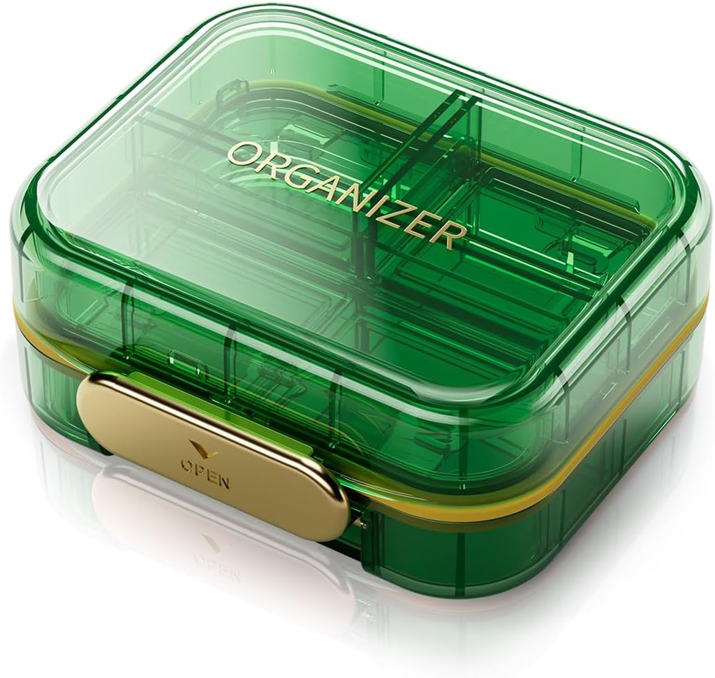 Portable Reise-Pille Organizer mit 7 Komponenten - Perfekte wöchentliche Pille Fall Wasserdichte Pille Box für tägliche Vitamine und Medizin, kleine Pille Container für Pocket Purse (Green)