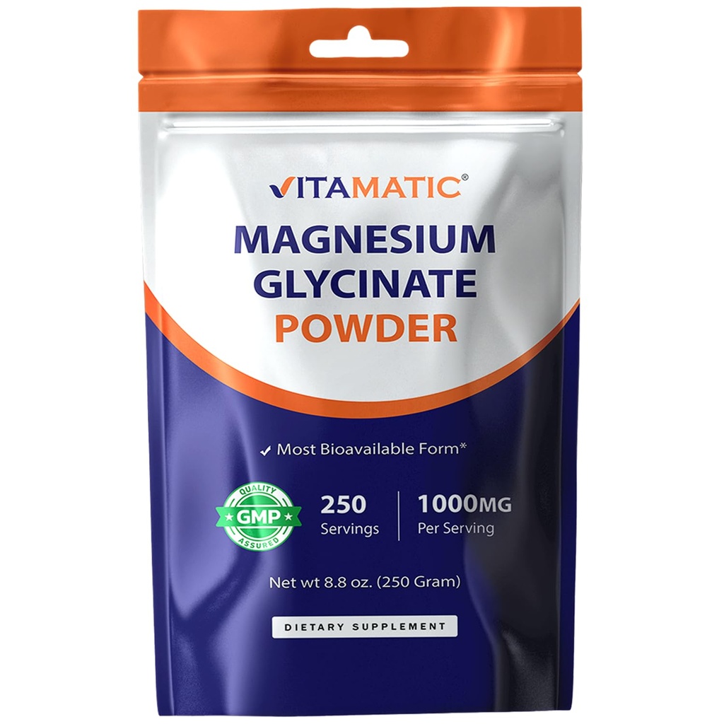 Vitamatic Magnesium (aus Glycinat & Oxid) - Unterstützt Muskel-, Gelenk- und Herzgesundheit 250 Gramm