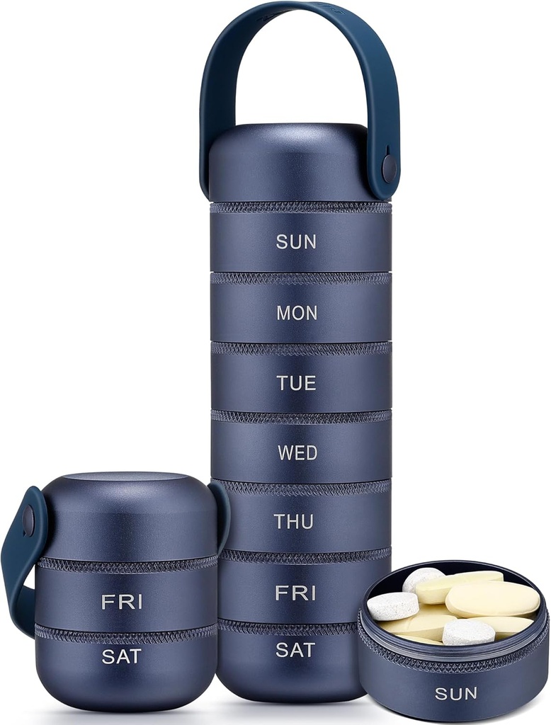 Zannaki Metall Wöchentliche Pille Organizer, große Reise Pille Box 7 Tage, Wasserdichte tägliche Pille Case mit Silikon Griff, Aluminiumlegierung tragbare Pillenhalter Container für Vitamin, Medizin, Beilage,Pills