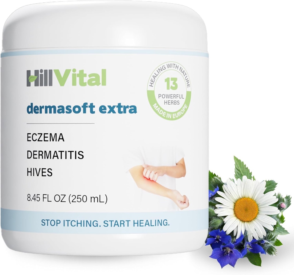 HillVital Eczema Creme für Kinder - Hydrating Moisturizer für Erwachsene, Kräuter Baby Eczema Relief, Itch Relief Hives Behandlung, Anti Itch Lotion und Seborrheic Dermatitis Balm 8.5 fl oz