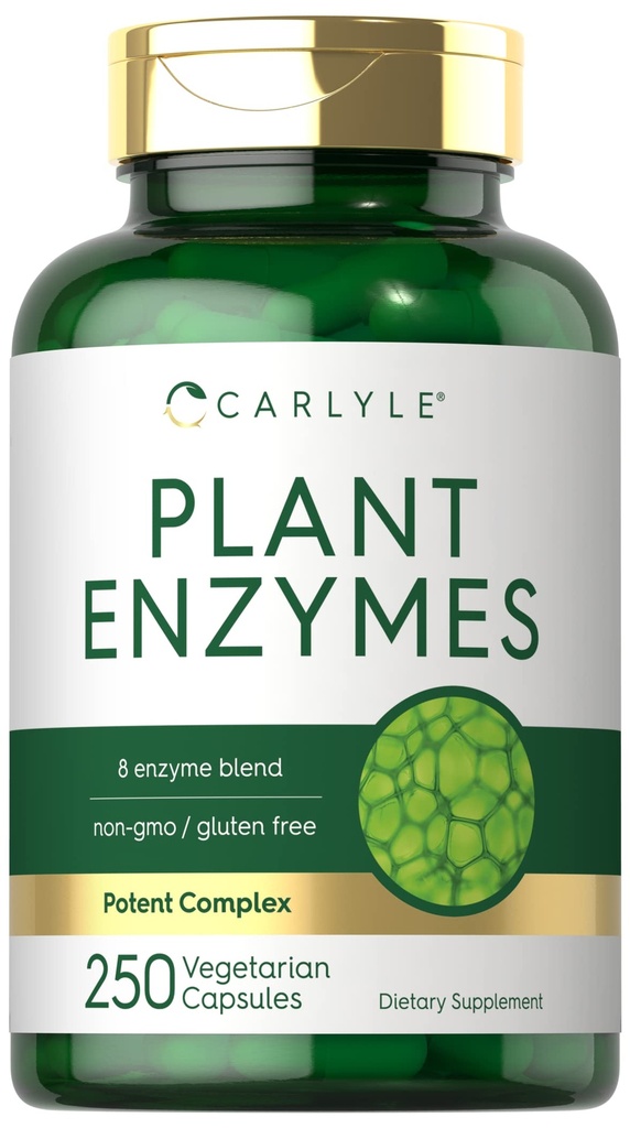 Carlyle Pflanzenenzyme mit Protease, Papain, Lactase und Bromelain | 250 Kapseln | Multi Enzym Blend | Non-GMO & Gluten kostenlose Ergänzung