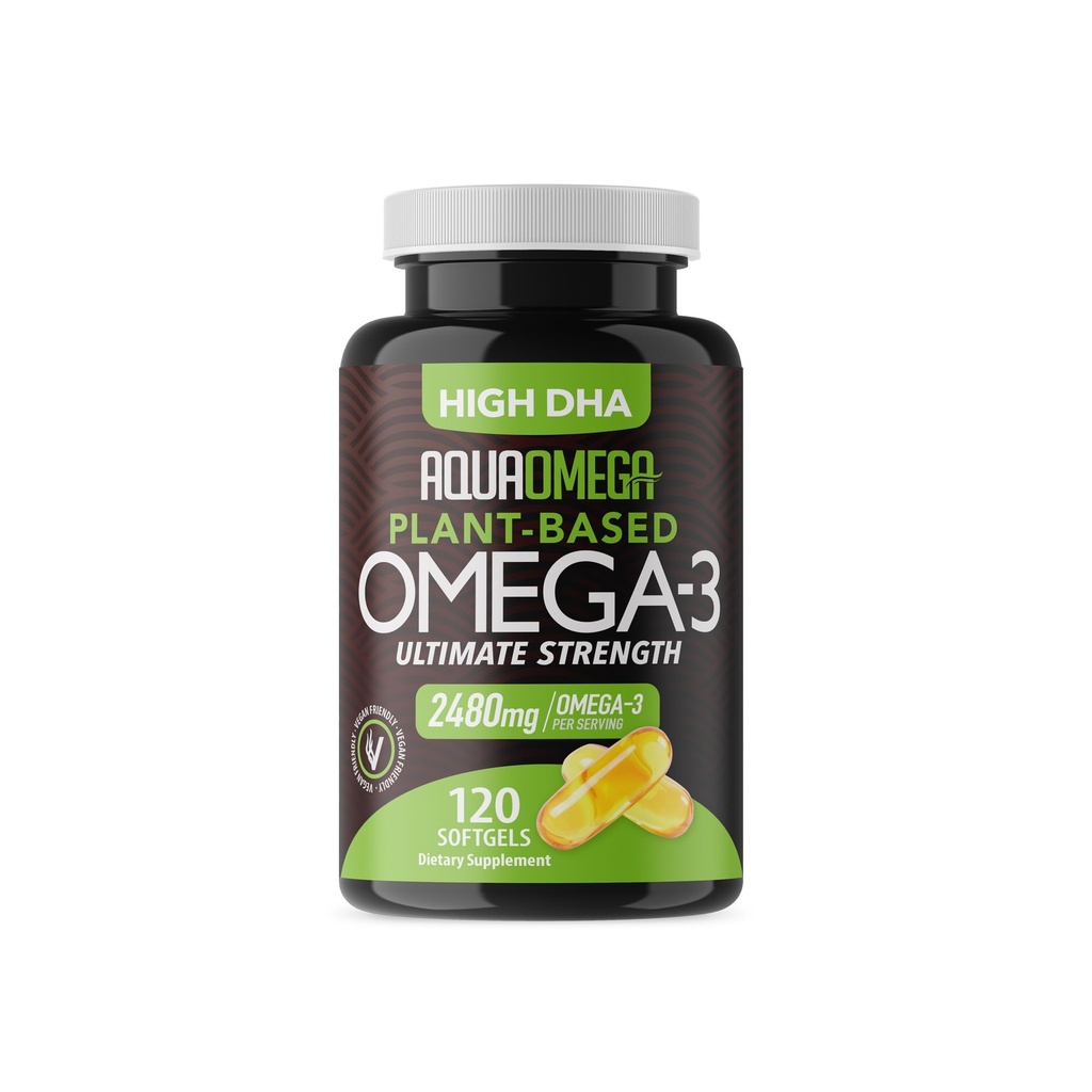 Ultimate Strength Plant based Omega 3 Supplement, Vegan Omega 3 Supplement, Organic Omega3 Fatty Acides EPA & DHA Suppléments de l'huile d'algue pressée à froid, Omega3 Algae based Supplements, 120 Softgels