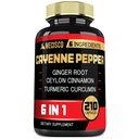 6in1 Cayenne Pfeffer Extrakt Kapseln mit Bio Kurkumin Wurzel, Schwarz Pfeffer, und mehr - Unterstützung Verdauungssystem, Herzgesundheit, Immunität Funktion - 210 Kapseln