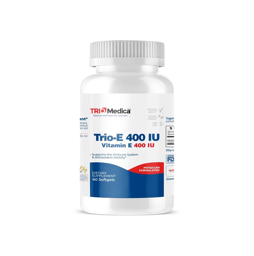 Trio-E 400 IU Vitamin E (400 IU) dl-Alpha, Nahrungsergänzungsmittel für Antioxidantes Gesundheits- und Immunsystem, 60 Softgels