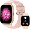 Montres intelligentes RUIMEN pour hommes Femmes (Réponse/Faites des appels, 2 bandes incluses), Smartwatch 1.8" pour téléphones iOS/Android, Fitness Tracker Heart Rate/Sleep Monitor Montre numérique Imperméable Rose
