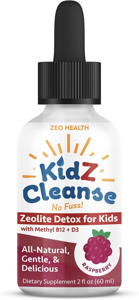 Kidz Cleanse | Zeolite Detox für Kinder | Entwicklung, Verhalten, Energie und Gut Gesundheit Unterstützung Ergänzung | Einfach zu nehmen, reine flüssige Zeolite Tropfen + Methyl B12 + D3 (Raspberry Flavor) - 2oz