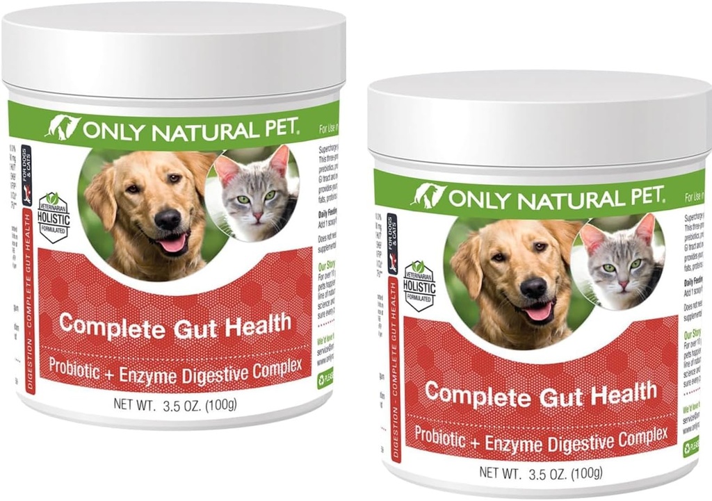 Nur natürliches Pet Complete Gut Health Complex - Probiotics & Digestive Enzym-Ergänzung für Hunde & Katzen - Fördert gesunde Verdauung, Immunsystem, Nährstoffabsorption -3,5oz Pulver (Pack von 2)