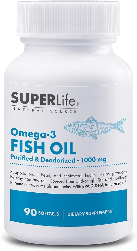 Omega-3 Fischöl - 1000 mg Gesäubert & Deodoriert von Wild Caught Fish mit EPA & DHA Fettsäuren unterstützt Herz, Gehirn, Haar & Haut Gesundheit | Supplement - 90 Softgels