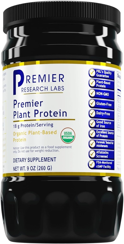 Premier Research Labs Pflanzenprotein - Vegan Plant Based Pea Protein Powder, Organic, Dairy Free, Glutenfrei, Keine künstlichen Aromen, Vegetarisch, Enthält Kürbis und Reisprotein - 9 Oz