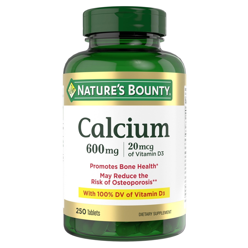 Nature's Bounty Calcium Carbonate & Vitamin D, unterstützt Immungesundheit & Knochen Gesundheit, 600 mg Calcium & 800IU Vitamin D3, 250 Tabletten