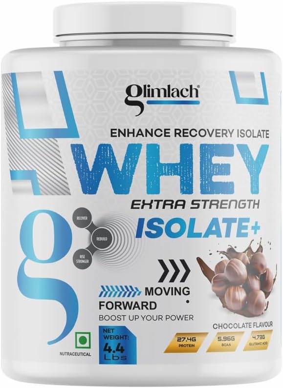 GLIMLACH Whey Extra Strength Isolate + Protein-Pulver für Muskelunterstützung & Recovery, Vegetarisch - Primärquelle Whey Isolate (4.4LBS, Schokolade)