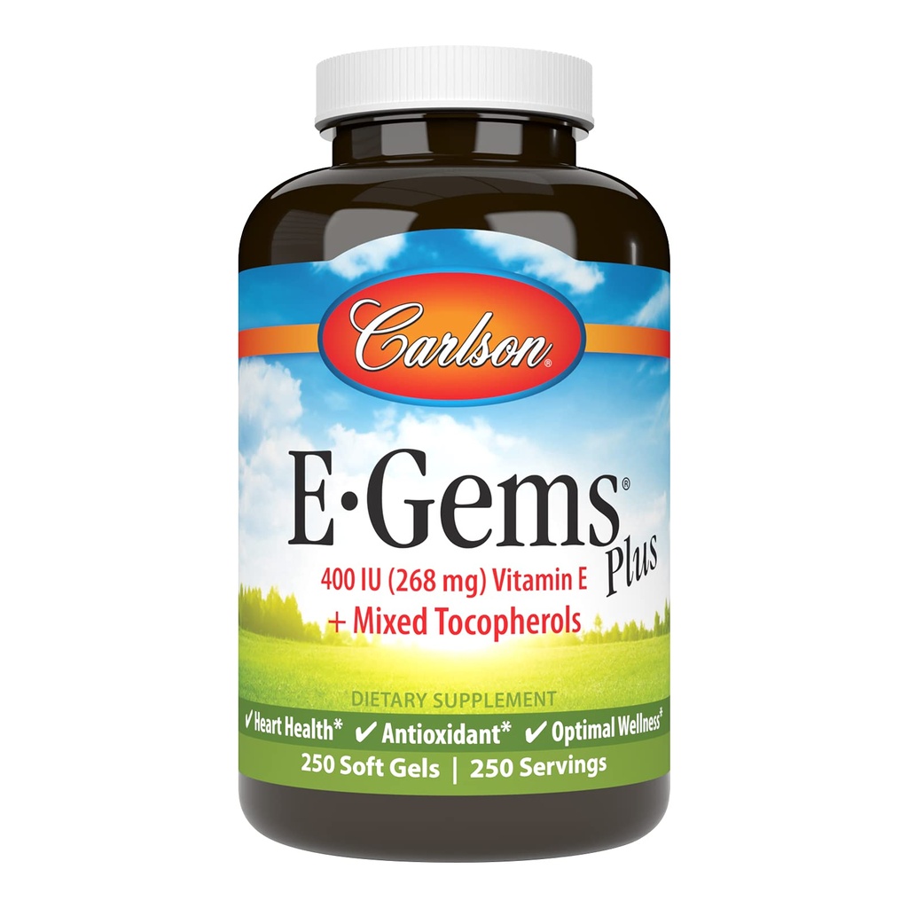 Carlson - E-Gems Plus, Natürliches Vitamin E 400 IU, Unterstützt ein gesundes Herz, 250 weiche Gele