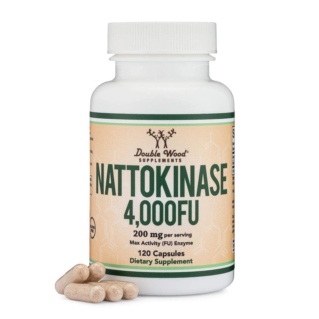 Nattokinase Supplement 4.000 FU Servings, 120 Kapseln (Derived from Japanese Natto) Systemic Enzymes for Cardiovascular and Circulatory Support by Double Wood