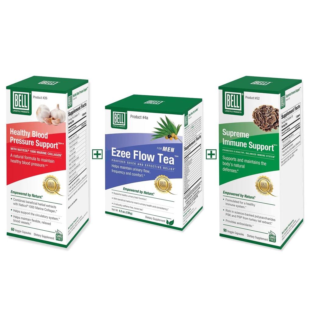Bell Bundle – Supreme Immune Support, Ezee Flow Urinary Support Tea &Healthy Blood Pressure Support – 25 ans dans le monde, vendu directement par le fabricant