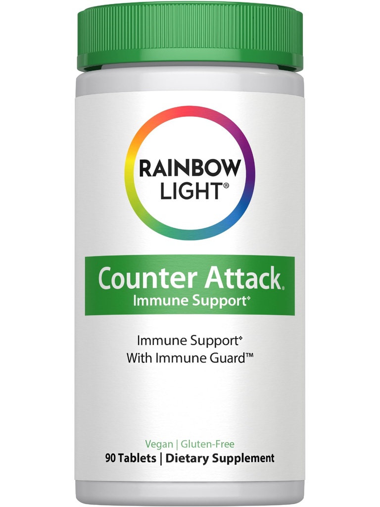 Rainbow Light Counter Attack Immununterstützung, Nahrungsergänzung bietet Immununterstützung, mit Vitamin C, Zink und 3 gezielte Kräutermischungen, Vegan und Gluten frei, 90 Zähler
